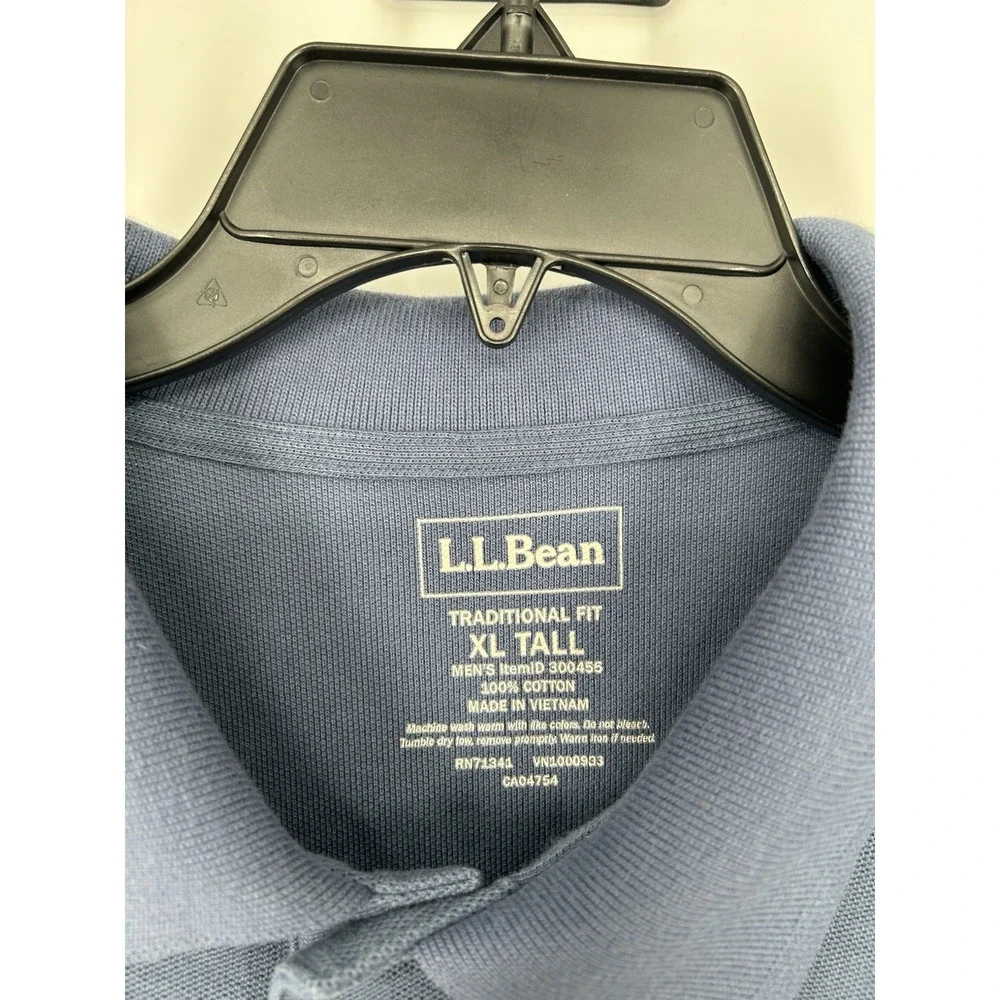 LL Bean Traditional Fit Solid Blue Basic‎ Polo Shirt Mens Size XLT XL Tall